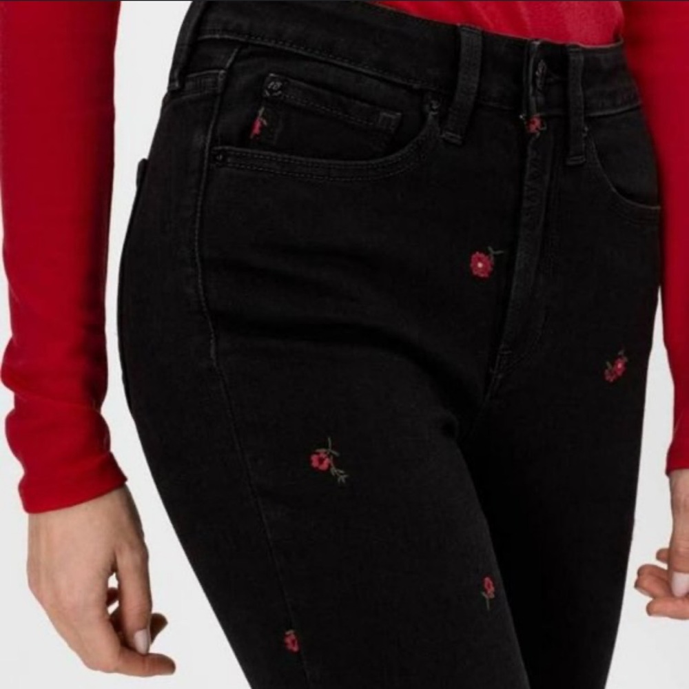 GAP Black Skinny Jeans with Red floral Embroidery